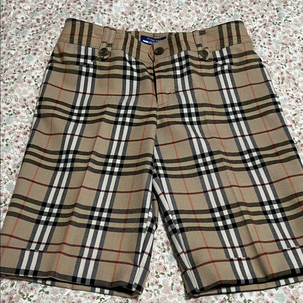 Burberry Beige Black White Orange Plaid Shorts